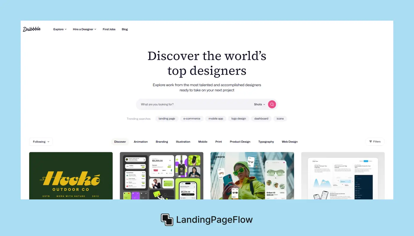Purpose of a Dribbble Landing Page